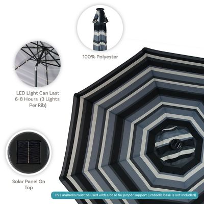 Image showing 5 th Sunnydaze Decor 9 ft. Outdoor Aluminum Patio Umbrella with Solar Lights, Tilt, and Crank, Catalina Beach Stripe
