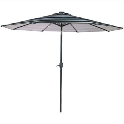 Image showing 6 th Sunnydaze Decor 9 ft. Outdoor Aluminum Patio Umbrella with Solar Lights, Tilt, and Crank, Catalina Beach Stripe