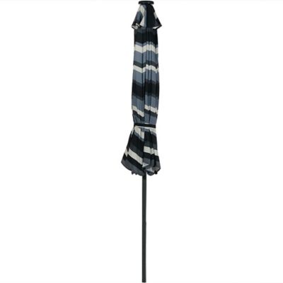 Image showing 9 th Sunnydaze Decor 9 ft. Outdoor Aluminum Patio Umbrella with Solar Lights, Tilt, and Crank, Catalina Beach Stripe
