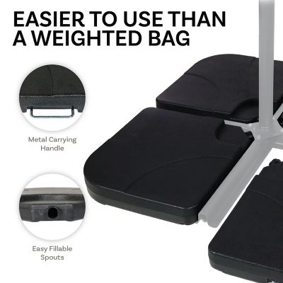 Image showing 9 th Sunnydaze Decor Outdoor Heavy-Duty Fillable Cantilever Offset Cross Style Patio Umbrella Base Weight Plates, Black, 4-Pack