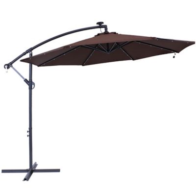Sunnydaze Decor 10 ft. Steel Offset Solar LED Patio Umbrella with Cantilever, 1.9 in. x 99 in. 10.5 ft.