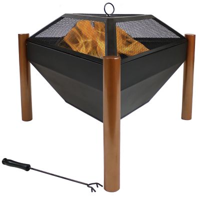 Sunnydaze Decor 31 in. Outdoor Triangle Fire Pit and Side Table
