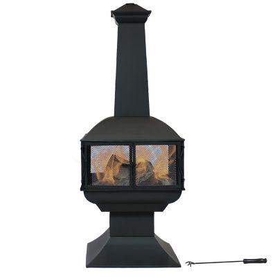 Sunnydaze Decor 57 in. Outdoor Steel 360-Degree View Wood-Burning Fire Pit Chiminea with Wood Grate and Poker, Black