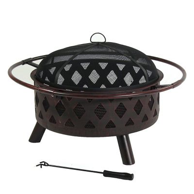 Sunnydaze Decor 30 in. Cross-Weave Wood-Burning Fire Pit with Spark Screen and Poker Tool, Steel