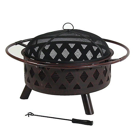 Sunnydaze Decor 30 in. Cross-Weave Wood-Burning Fire Pit with Spark Screen and Poker Tool, Steel