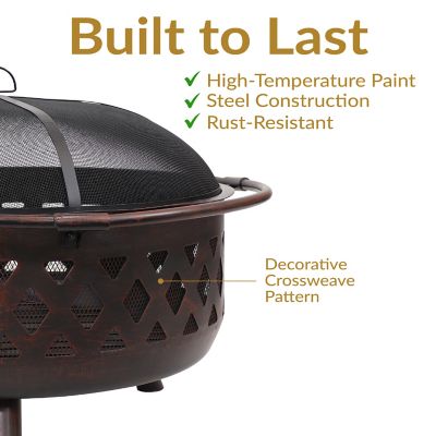 Image showing  36 in. Camping or Backyard Crossweave Cut Out Wood-Burning Fire Pit with Spark Screen and Metal Grate, Bronze