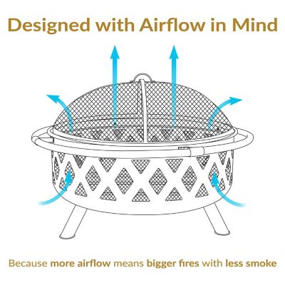 Image showing 5 th Sunnydaze Decor 36 in. Camping or Backyard Crossweave Cut Out Wood-Burning Fire Pit with Spark Screen and Metal Grate, Bronze
