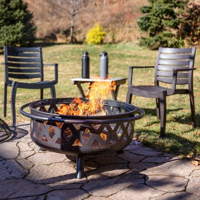 Image showing 7 th Sunnydaze Decor 36 in. Camping or Backyard Crossweave Cut Out Wood-Burning Fire Pit with Spark Screen and Metal Grate, Bronze