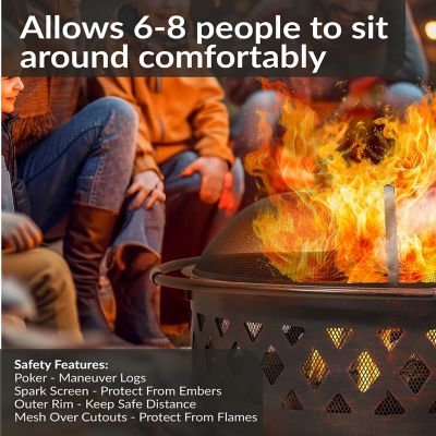 Image showing 8 th Sunnydaze Decor 36 in. Camping or Backyard Crossweave Cut Out Wood-Burning Fire Pit with Spark Screen and Metal Grate, Bronze