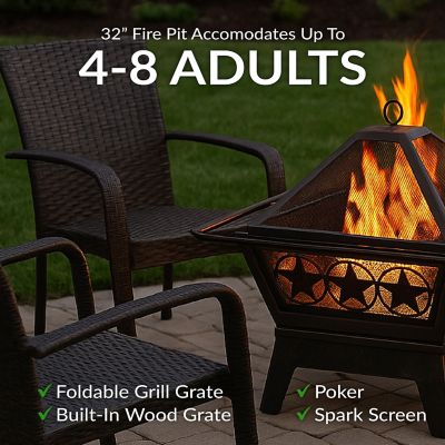 Image showing  32 in. Outdoor Northern Galaxy Wood-Burning Fire Pit with Cooking Grill Grate, Spark Screen, and Log Poker