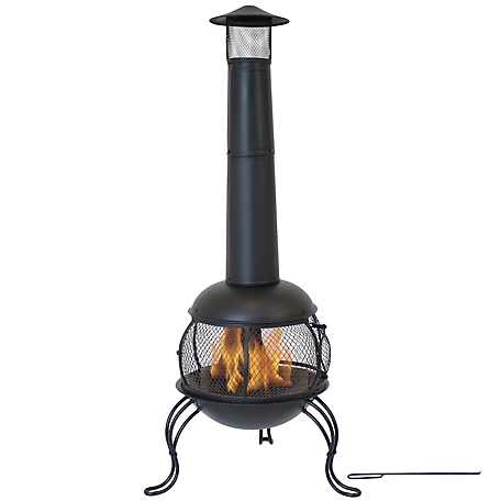 Sunnydaze Decor 45 in. Wood-Burning Outdoor Chiminea Fire Pit with Rain Cap, Steel, High-Temperature Black Paint Finish