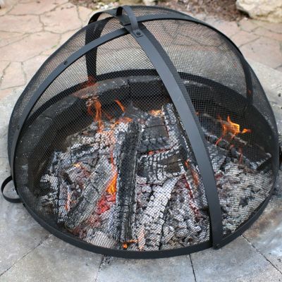 Image showing  36 in. Steel Mesh Round Easy-Opening Camp Wood-Burning Fire Pit Spark Screen Lid with Hinged Door, Black