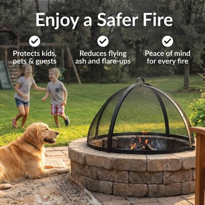 Image showing  36 in. Steel Mesh Round Easy-Opening Camp Wood-Burning Fire Pit Spark Screen Lid with Hinged Door, Black