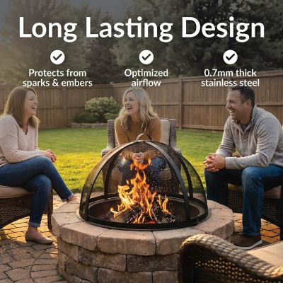 Image showing  36 in. Steel Mesh Round Easy-Opening Camp Wood-Burning Fire Pit Spark Screen Lid with Hinged Door, Black