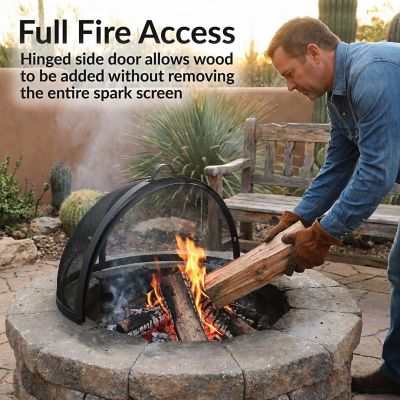 Image showing  36 in. Steel Mesh Round Easy-Opening Camp Wood-Burning Fire Pit Spark Screen Lid with Hinged Door, Black