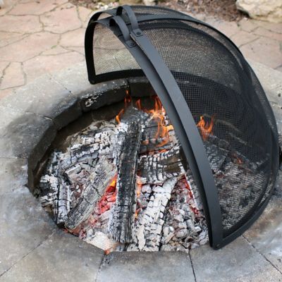Image showing  Steel Mesh Round Easy-Opening Camp Fire Pit Spark Screen Lid with Hinged Door, 40 in., Black
