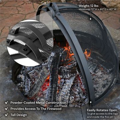 Image showing  Steel Mesh Round Easy-Opening Camp Fire Pit Spark Screen Lid with Hinged Door, 40 in., Black