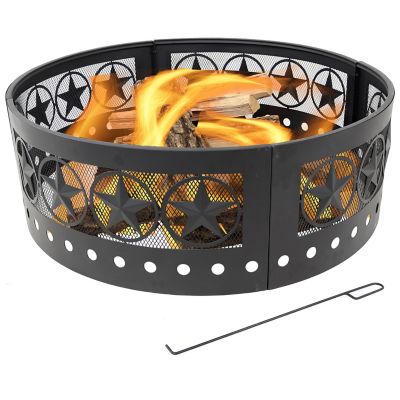 Sunnydaze Decor 36 in. Outdoor Heavy-Duty Steel Portable Large Round Four Star Cut Out Fire Pit Ring, Black