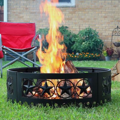 Image showing  36 in. Outdoor Heavy-Duty Steel Portable Large Round Four Star Cut Out Fire Pit Ring, Black