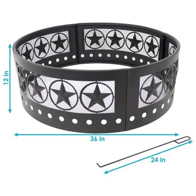Image showing  36 in. Outdoor Heavy-Duty Steel Portable Large Round Four Star Cut Out Fire Pit Ring, Black