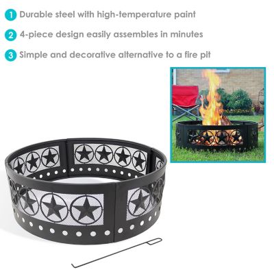 Image showing  36 in. Outdoor Heavy-Duty Steel Portable Large Round Four Star Cut Out Fire Pit Ring, Black