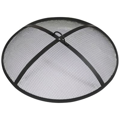 Sunnydaze Decor Outdoor Heavy-Duty Steel Mesh Round Camp Fire Pit Spark Screen Lid with Handle, 30 in., Black