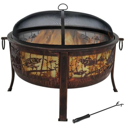 Sunnydaze Decor 30 in. Northwoods Fishing Fire Pit with Spark Screen