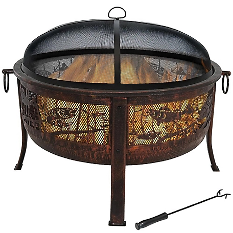 Sunnydaze Decor 30 in. Northwoods Fishing Fire Pit with Spark Screen