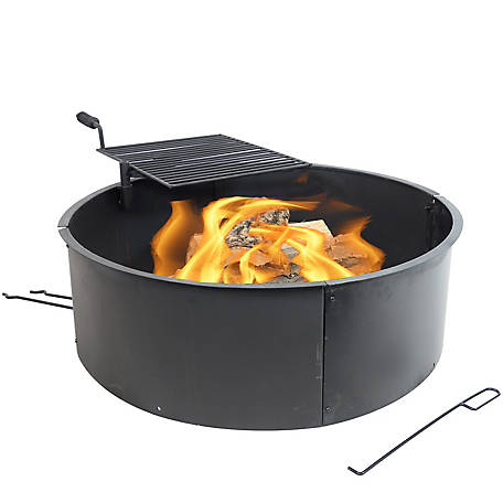 Outdoor Campfire Ring, Sunnydaze Foldable Fire Pit Cooking Grill Gratered Steel