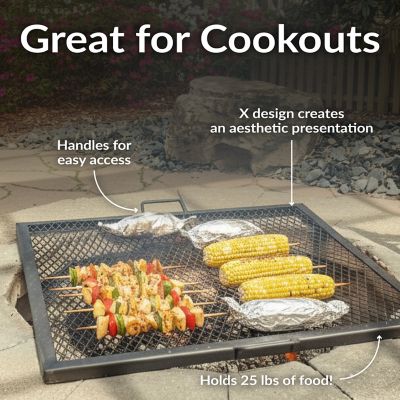 Image showing  Outdoor Camping or Backyard Heavy-Duty Steel Square X-Marks Fire Pit Cooking Grilling Grate - 40 in.
