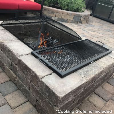 Image showing  Outdoor Heavy-Duty Steel Mesh Square Camp Fire Pit Spark Screen Lid with Grabber Ring Top - 30 in. - Black