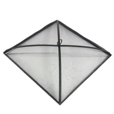 Image showing  Outdoor Heavy-Duty Steel Mesh Square Camp Fire Pit Spark Screen Lid with Grabber Ring Top - 30 in. - Black