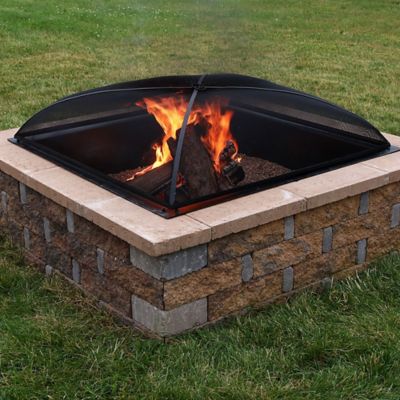 Image showing  Outdoor Heavy-Duty Steel Mesh Square Fire Pit Spark Screen Lid with Grabber Ring Top - 31 in. - Black