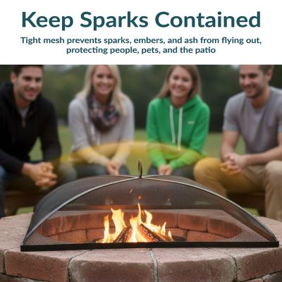 Image showing  Outdoor Heavy-Duty Steel Mesh Square Fire Pit Spark Screen Lid with Grabber Ring Top - 31 in. - Black