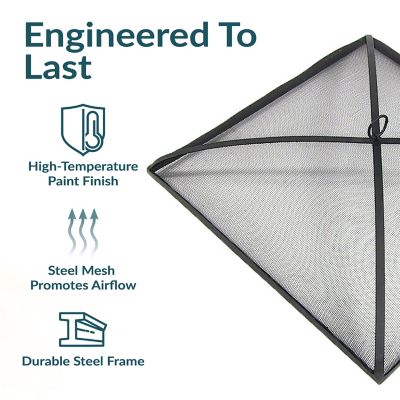 Image showing  Outdoor Heavy-Duty Steel Mesh Square Fire Pit Spark Screen Lid with Grabber Ring Top - 31 in. - Black