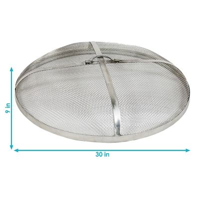 Image showing 5 th Sunnydaze Decor Outdoor Heavy-Duty Steel Mesh Round Camp Fire Pit Spark Screen Lid with Grabber Ring Top, 30 in., Silver