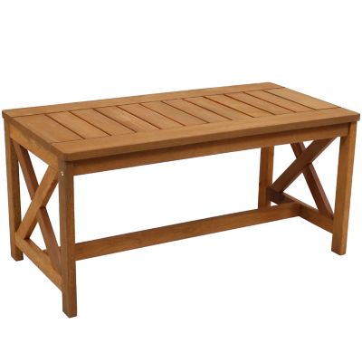 Sunnydaze Decor Meranti Wood Outdoor Patio Coffee Table, 35 in., Teak Oil Finish