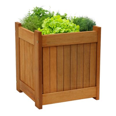 Sunnydaze Decor Outside Meranti Wood Outdoor Planter Box with Teak Oil Finish for Garden, Porch and Patio - 16 in. Square