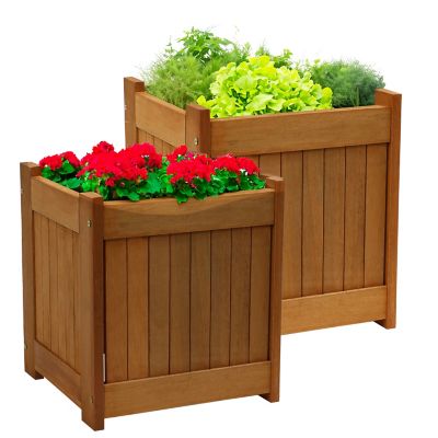 Sunnydaze Decor Meranti Outdoor Square Wooden Planter Box - 16 in. - Set of 2