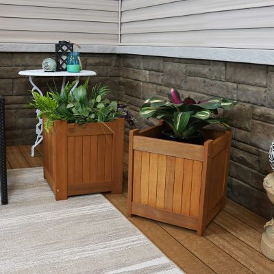 Image showing  Meranti Outdoor Square Wooden Planter Box - 16 in. - Set of 2