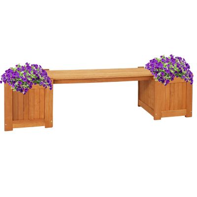 Sunnydaze Decor 330 lb. Capacity Wood Meranti Outdoor Planter Box Bench, Teak Oil Finish, 68 in.