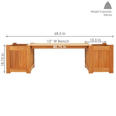 Image showing  330 lb. Meranti Wood with Teak Oil Finish Outdoor Garden Planter Box Bench Seat, 68 in., Brown