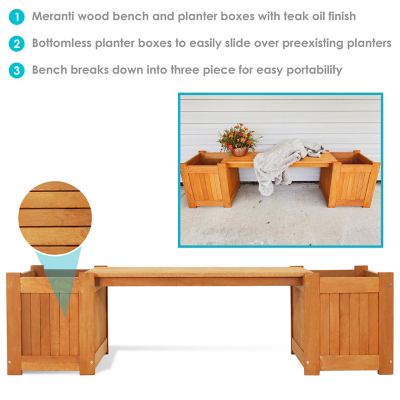Image showing  330 lb. Meranti Wood with Teak Oil Finish Outdoor Garden Planter Box Bench Seat, 68 in., Brown