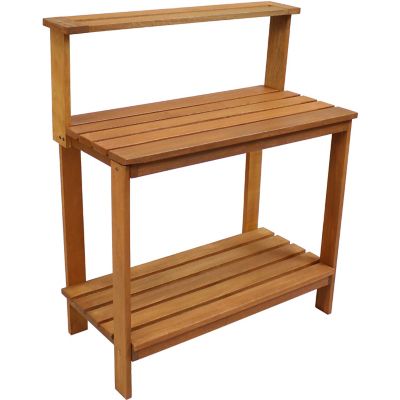 Image showing  Outdoor Meranti Wood with Teak Oil Finish Gardening Potting Bench with Shelf, 35.5 x 17.75 x 42.75 in., Brown