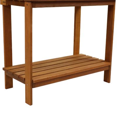 Image showing  Outdoor Meranti Wood with Teak Oil Finish Gardening Potting Bench with Shelf, 35.5 x 17.75 x 42.75 in., Brown