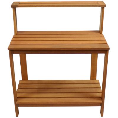 Image showing  Outdoor Meranti Wood with Teak Oil Finish Gardening Potting Bench with Shelf, 35.5 x 17.75 x 42.75 in., Brown