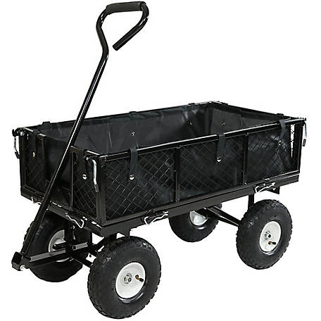 Sunnydaze Garden Cart Heavy Duty Collapsible Utility Wagon Yellow 400 Pound Capacity 