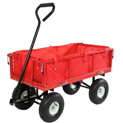 Sunnydaze Decor 400 lb. Capacity Utility Cart with Removable Folding Sides and Liner, 34 x 18 x 9 in., Red