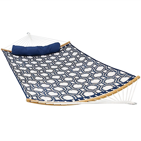 Sunnydaze Decor Quilted Hammock with Curved Spreader Bars, Navy/Gray
