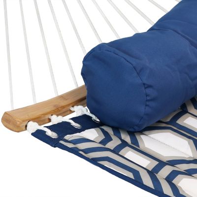 Image showing  74 in. Quilted 2-Person Hammock with Curved Bamboo Spreader Bars, 450 lb. Capacity, Navy and Gray Tiled Octagon